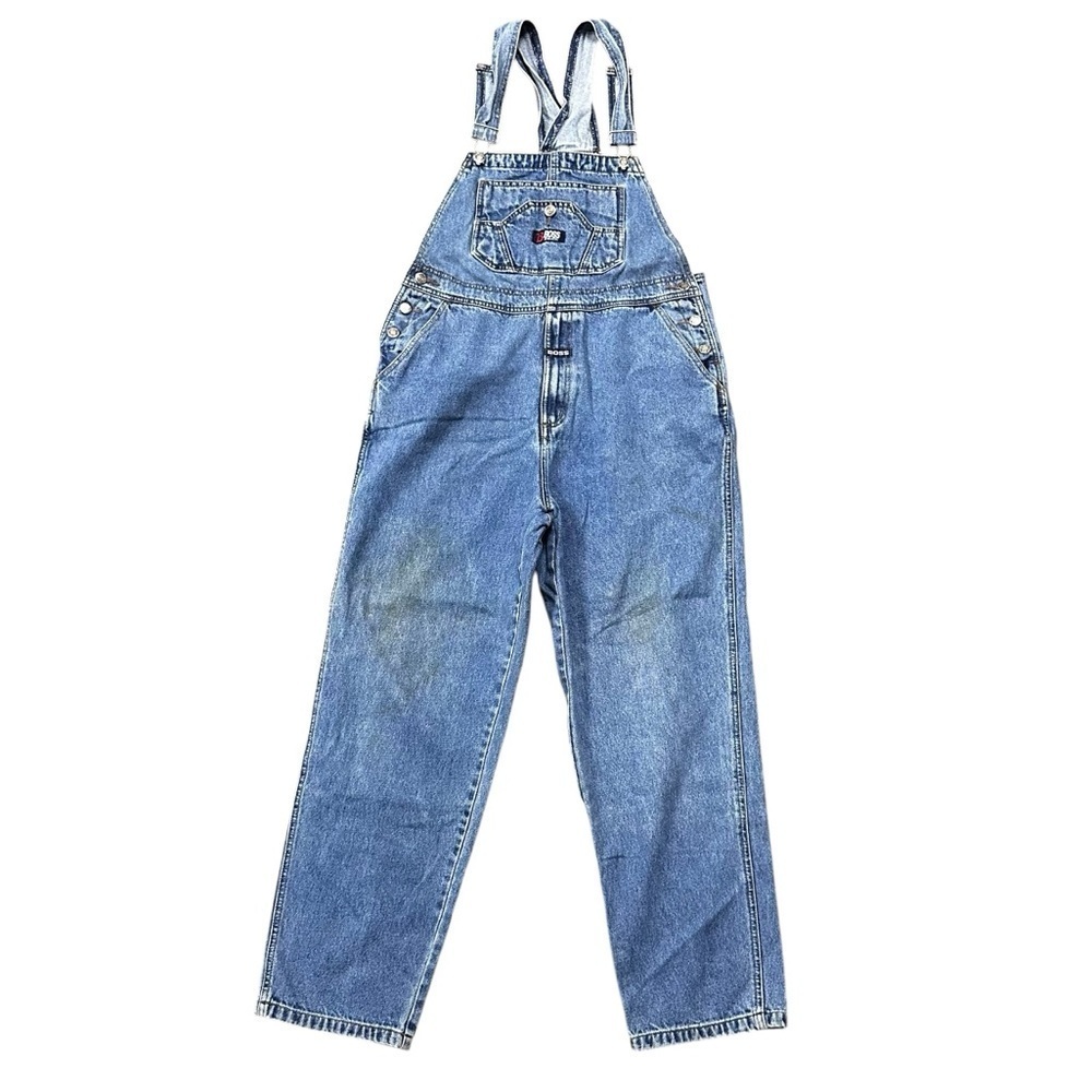 VTG 90s y2k Boss Athletics Blue Denim Cotton Overall Bibs Size Medium